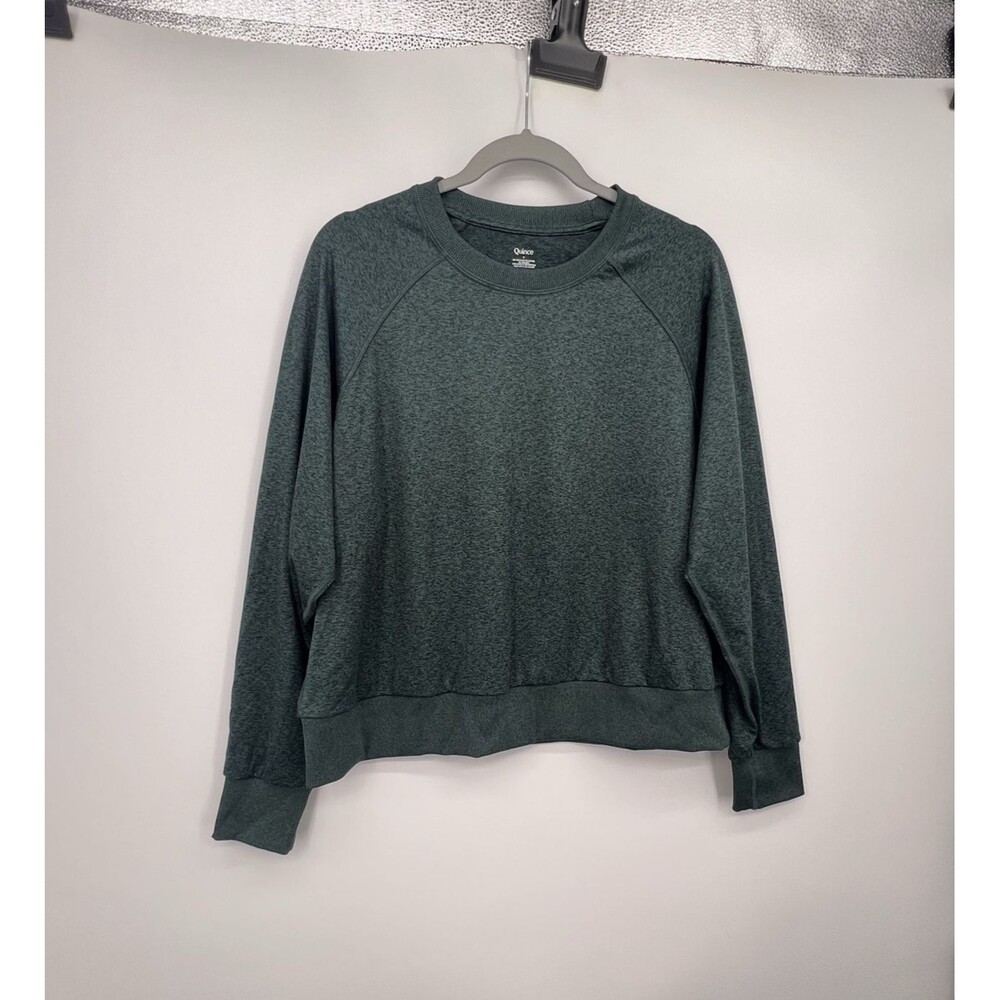 Quince Womens Flowknit Pullover Crew Top Sz M Heather Green Long Sleeve Stretchy